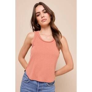 Lulus Simple And Carefree Terra Cotta Ribbed Pointelle Tank Top Orange - Size XL
